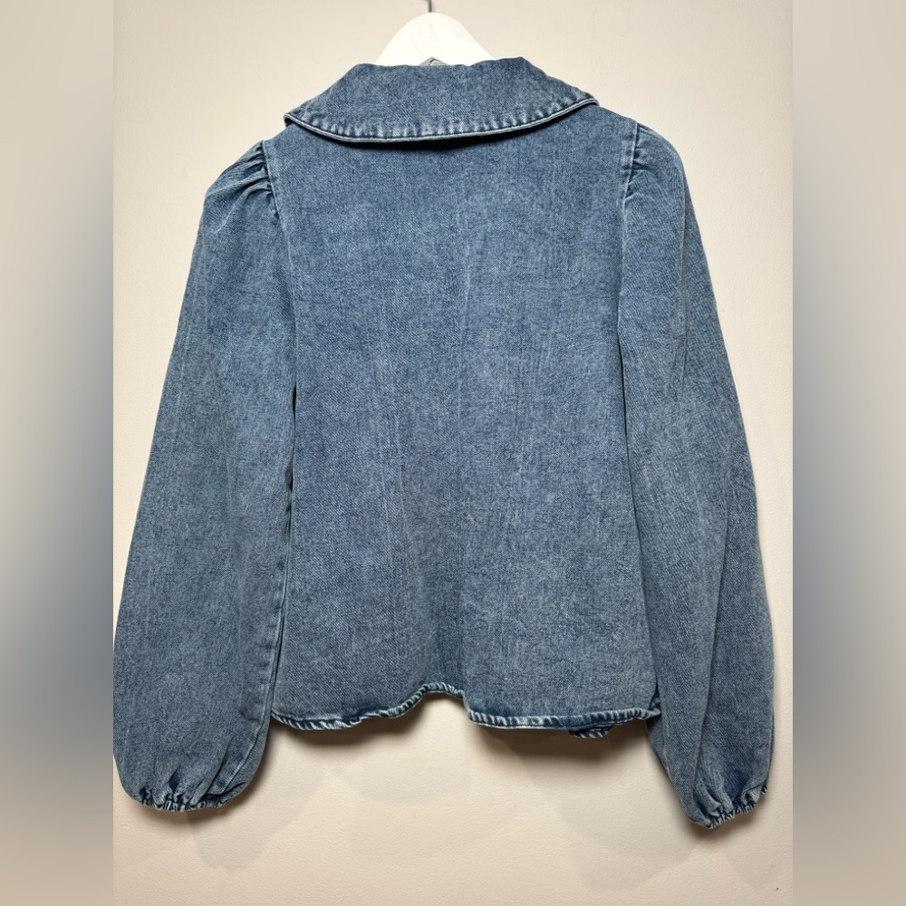 Alter'd State Denim Puff Sleeve Blouse Peter Pan Collar Size Small - Picture 7 of 8